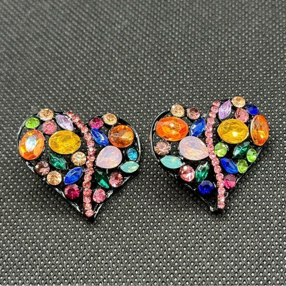 EARRINGS! Betsey Johnson Heart Multi-Color Gemstone Earrings BNWT